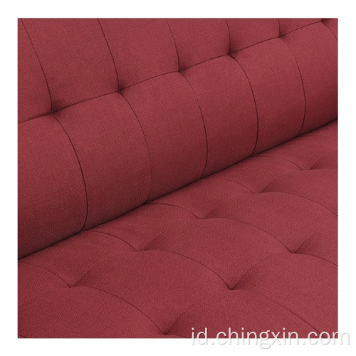 Sofa Santai Kain Merah Dua Kursi Ruang Tamu dengan Kaki Kayu Solid